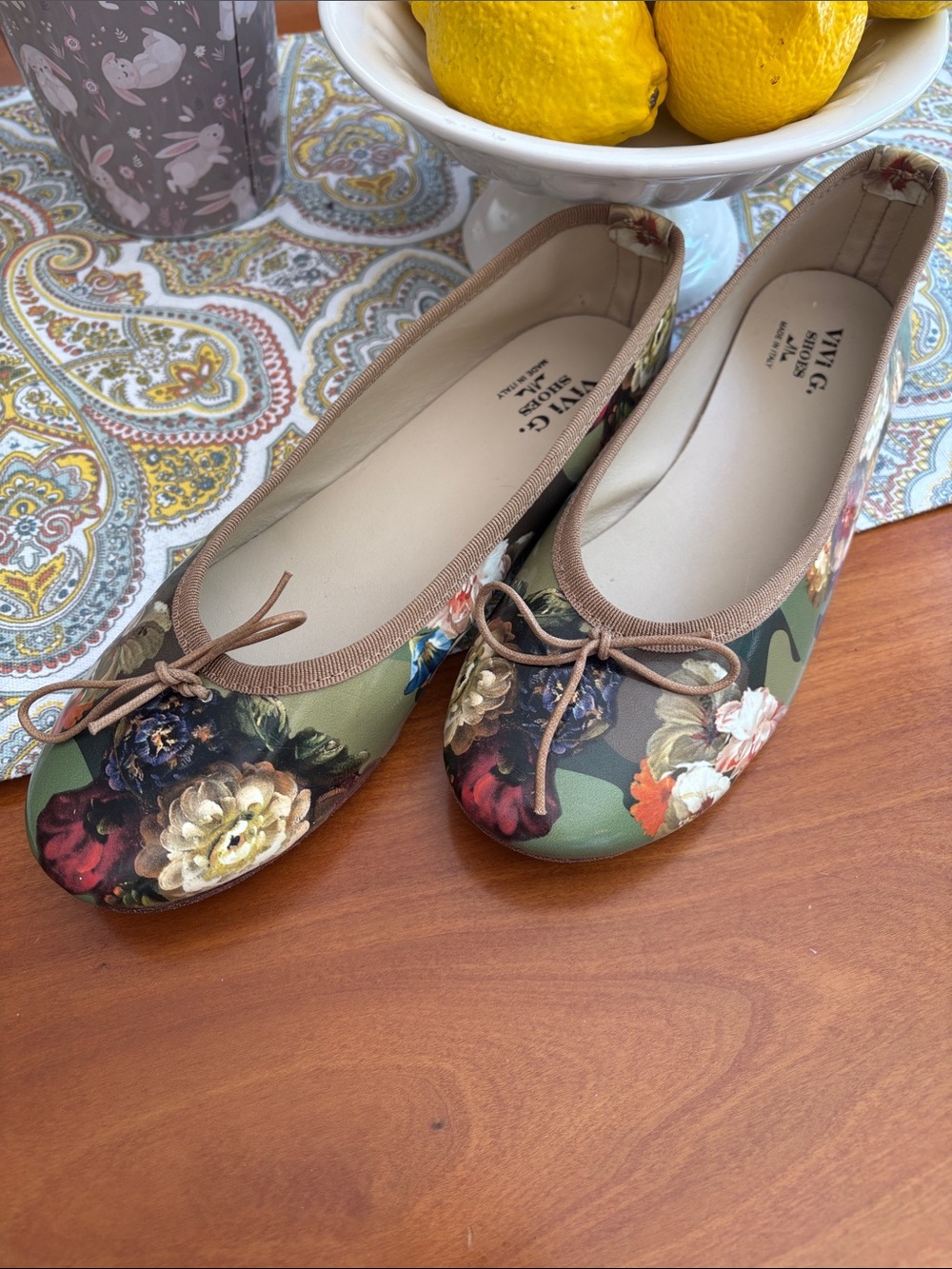 Vivi G Floral Made in Italy Round Slip on Toe Ballet Flats